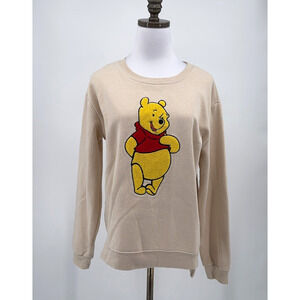 Disney Winnie the Pooh Embroidered Womens Ivory Pullover Sweatshirt Sz L